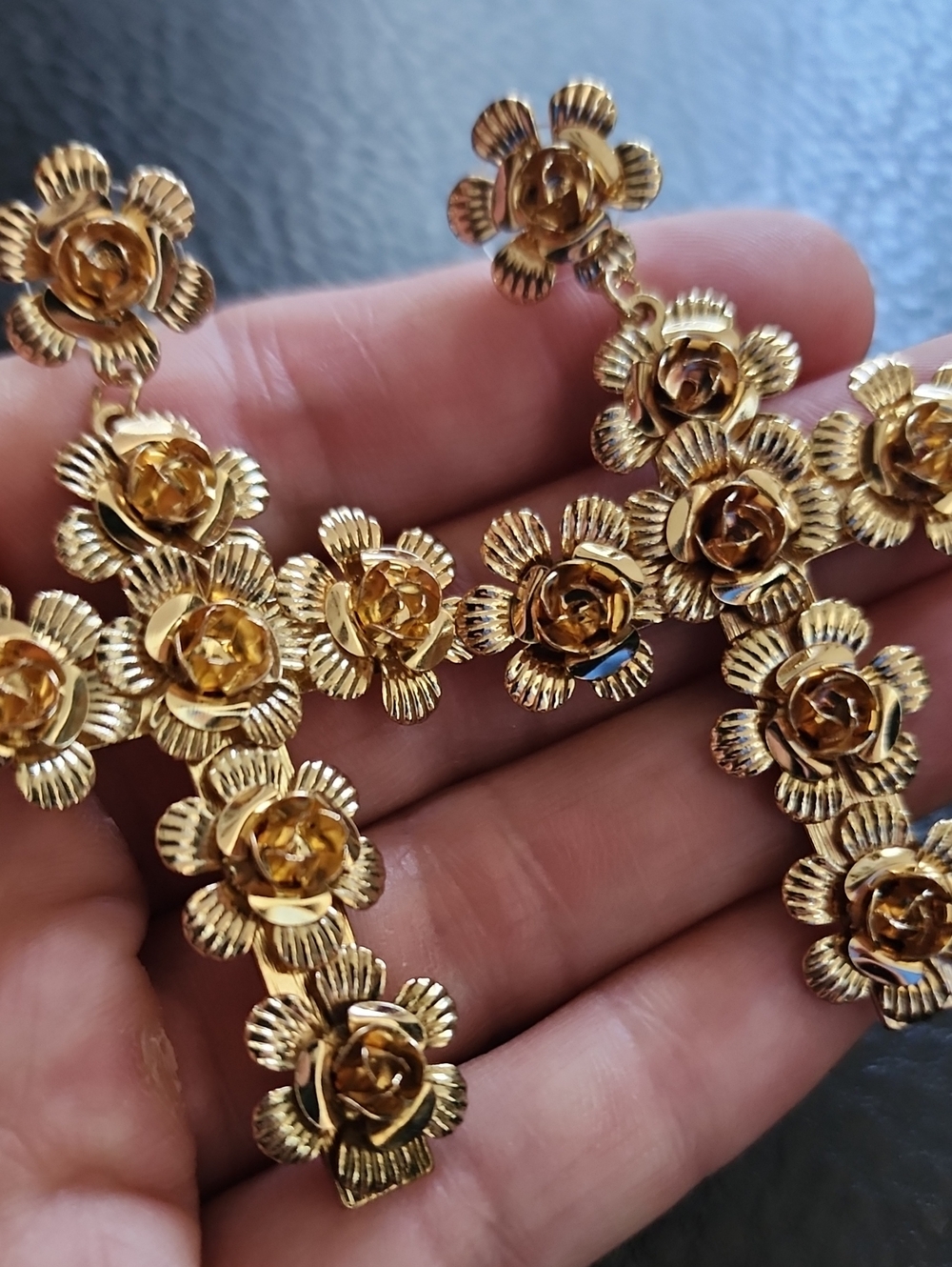 Gold Floral Statement Earrings